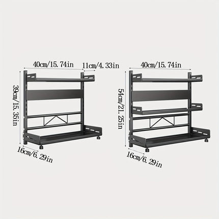 Versatile 2-Tier Carbon Steel Spice & Utensil Rack - Must-Have Countertop Storage for Kitchen Desk Organization