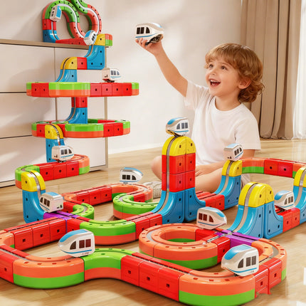 Anti-Gravity Suction Magnetic Track Set Electric Train Toy for Kids DIY Building Blocks Race Track Set Rail Car Birthday Gift
