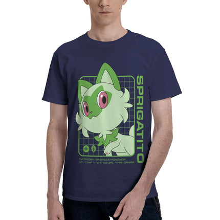 Bandai Pokemon   Sprigatito Stats Men T-Shirt Clothes  Novelty Tees Short Sleeve fugees Cotton