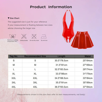 Sissy Women Leather Lingerie Set Halter Sleeveless Crotch Opening Bodysuit with Mini Skirt Set for Lingerie Tempting Nightwear