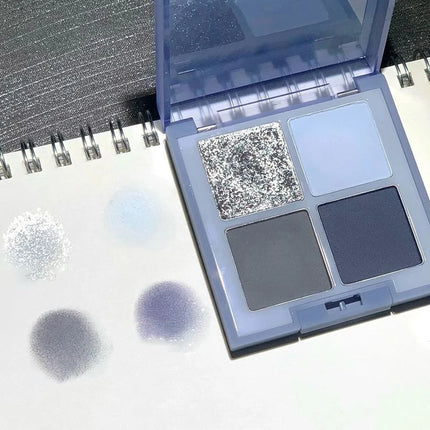 4-Color Glitter Blue Eyeshadow Palette Matte Pearl Shimmer Acrylic Smoky Grey Eye Shadow Palette Long Lasting Makeup Cosmetic