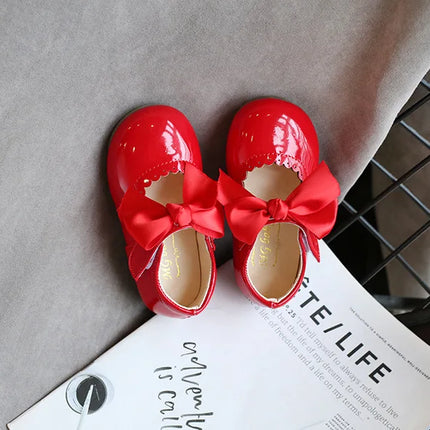 Toddlers Girls Shoes Children's Flats PU Patent Leather Kids Dress Shoes Soft Cute Princess Sweet With Butterfly-knot Bowtie New