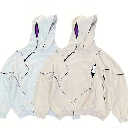 Versatile classic trendy Harajuku sweatshirt for men and women Y2K embroidered retro aesthetic eye print casual hooded pullover