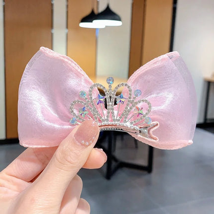 Pastel Rainbow Hair Bows Gradient Color Princess Crown Hair Clips Standing Bowknot Hairpin Kids Barrette Korean Hair Accessories