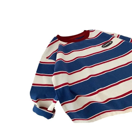 2025 Stylish Boys' Striped Sweatshirt  Comfortable Long Sleeve Top for Spring & Autumn Casual Base Layer Shirt