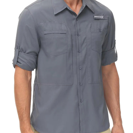 Summer Men's UPF 50+ Casual Long Sleeve Fishing Shirts, Lightweight Tactical Button Down Shirt with Breathable Back Mesh