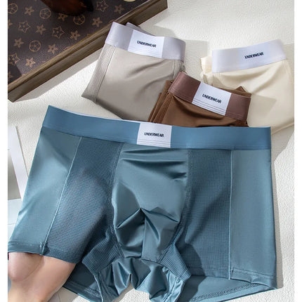 3pcs【LORIEN CREST】Men's Satin-Like Ice Silk Boxers Summer Breathable Air-Conditioned Underwear Lightweight Trunks New