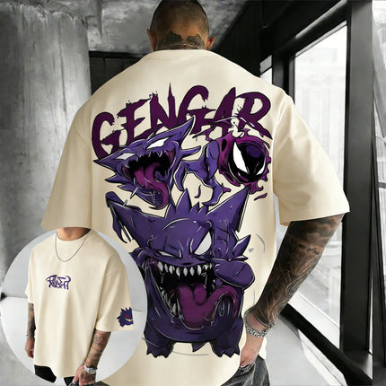 Pokemon 2026 Summer Men Cotton T - Shirt Streetwear Gengar & Koffing Fusion Print Oversized Casual Daily Wear Anime Fans Gift