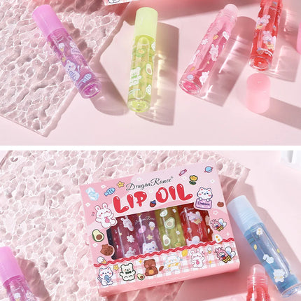 6PCS Hydrating Lip Oil Set Long Lasting Flower Jelly Gloss Non Sticky Lip Care Kit For Women Girls Kids