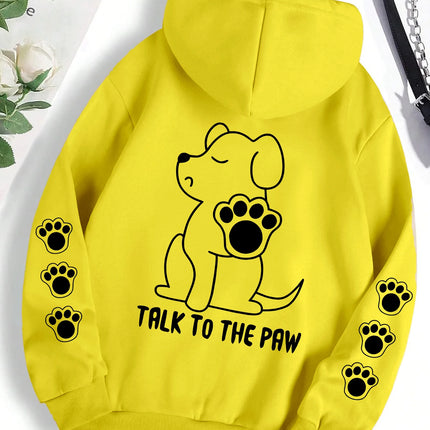 Talk To The Paw Funny Dog Cartoon Print Hoodie Women Warm Fleece Hoody Fashion Casual Hooded Autumn Loose Round Neck Woman Tops