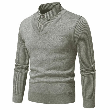 Autumn and Winter New Collection with Fleece Fake Two Piece Long Sleeved Polo Shirt for Men Fashionable and Casual Versatile Top