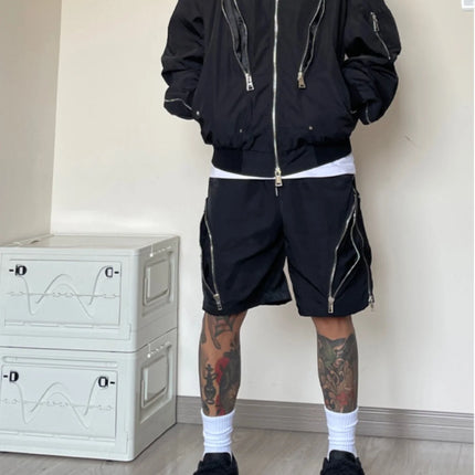 American style high street wind assault shorts men Multi-Zipper design Harajuku casual tooling outdoor five-point pants summer