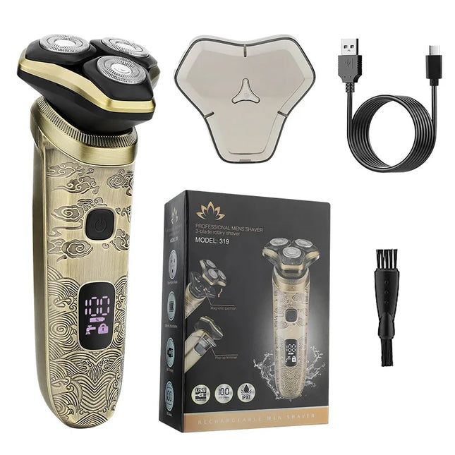 Men's Electric Shaver Professional Shaver with 3-Blade Cutting System Reciprocating Waterproof Shaver USB Charging Beard Trimmer