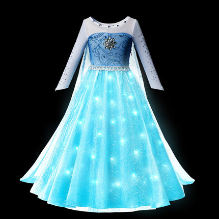Girl Princess Dress with LED Light Up Costume for Children Cosplay Party Clothes Blue Pink Outfit Carnival Christmas Prom Gown