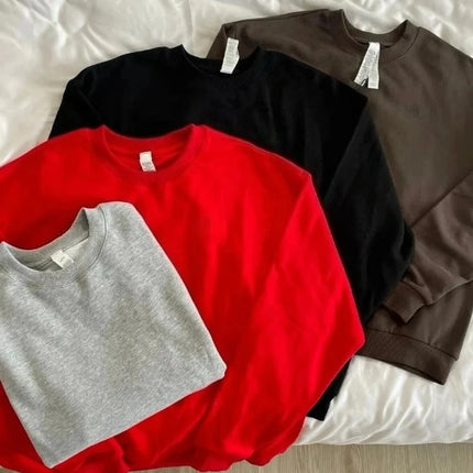 Simple Classic Letter Loose Casual Sports Top Spring Black Red Round Neck Sweatshirts Fashion Trends Solid Long Sleeves Top