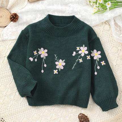 2026 New Autumn and Winter Girls' Sweater Baby Girl Sweet Floral Pullover Flower Pattern Children's Knitted Sweater