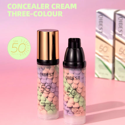 Qibest Three Color Press Release Cream Concealer Isolate Makeup Facial Base Brightening Cream Liquid Concealer Face Primer