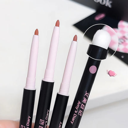 1Pc 3 Essential Colors Triple-Ended Waterproof Matte Lip Liner Pencil with Brush - Long-Lasting Non-Stick Natural Lip Makeup