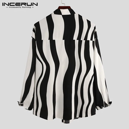 2026 Men Striped Patchwork Shirts Brand Streetwear Lapel Tops Fashion Irregular Shirts Long Sleeve Casual Camisas S-5XL INCERUN