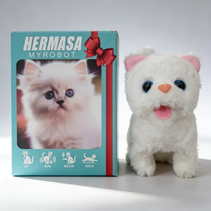 2026 Walking Meowing E-Cat Toy Realistic Fluffy Kitten W/6 Sounds, Auto-Running Pet Simulator Christmas Gift