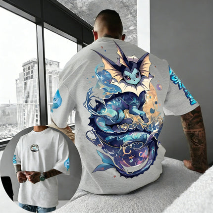 Pokemon  Anime Vaporeon Printed Cotton T-shirt Summer New Men's and Women's Loose Casual Street Hip-hop Short Sleeved Top