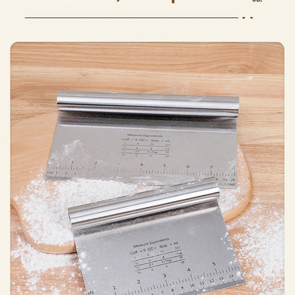 Stainless Steel Cake Scraper & Dough Cutter with Measuring Scale, DIY Dough Pastry Spatulas, Bread Baking Accessories