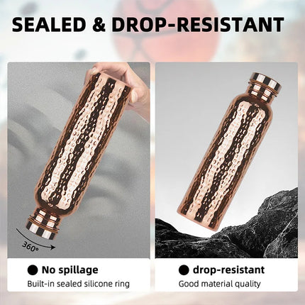 800ML Electroplated Copper Water Bottle One-Click Open Lid Anti-Slip Hammer Pattern Bottle Sports Water Bottle