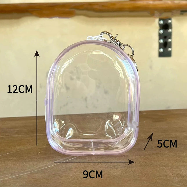 12cm PVC Transparent Storage Bag With Keychain Multicolor Cartoon Doll Display Box Dustproof Case Earphones Gift Organizer Bags
