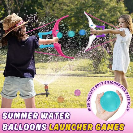 Reusable Water Balloon Bow and Arrow Launcher with Water Balloons Bomb Summer Fun Water Pool Activities Outdoor Water Toys Games