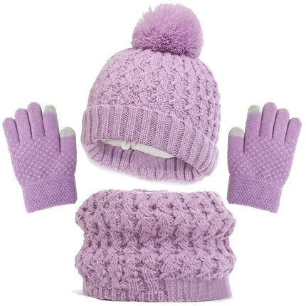 Kids Winter Hat Scarf Gloves Set Girls Knitted Scarf 3pc Set Childs Winter Warm Neck Scarves Beanie Cap For Boy Baby Gloves Suit