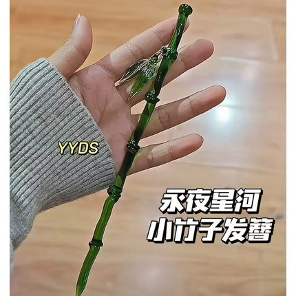 Chinese Style Hair Pin Green Resin Bamboo Leaf Vintage Hair Stick Elegant Gift for Women