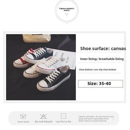 Flat Bottom Canvas Shoes Women's Versatile Low Cut Rubber Sole Pure Color Adult Slip-On Fashion Trendy White Sneakers
