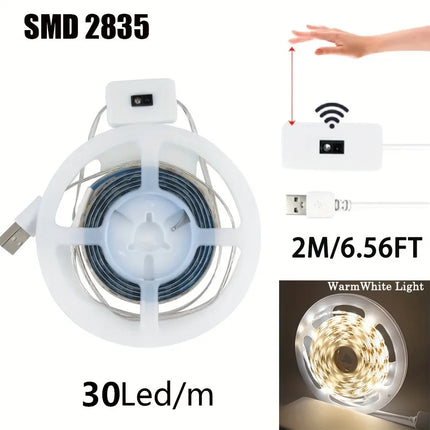 5V USB Flexible LED Strip Hand Sweep Gesture Sensor Dimmable Light Tape Self Adhesive Lamp For Cabinet Kitchen Wardrobe Lighting
