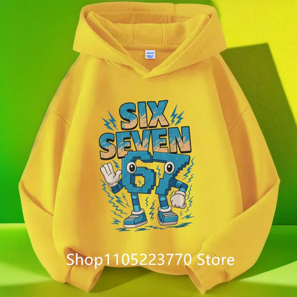 Spring And Autumn Single Casual Fashion Christmas #67 Boys Black Hoodie, Six Seven, Hand Support 67 Cartoon Print Pattern
