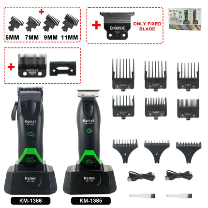 Kemei 1386 Men's Hair Clipper 8000RPM DLC Blade with Base Charger LED Display 2000mAh Professional Hair Cutting Machine Trimmer