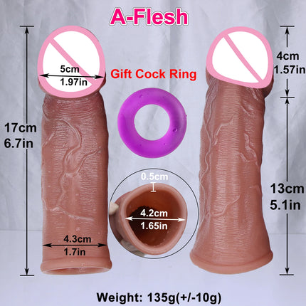 Man Delayed Ejaculation Extend Cock Soft Realistic Enlarger Penis Sleeve Condom Sex Toy Dildo Safety Silicone Change Dick Color