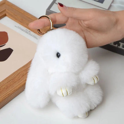 Cute Long Ear Bunny Keychain Real Mink Fur Rabbit Doll Charm Toys Ornament Keyring Jewelry Pompom Pendant Gifts Handbag Plu C9M0