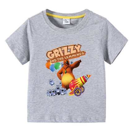 Children's Clothing Grizzy And The Lemmings Graphic Short Sleeve T-Shirt 3-10Years Boys O-Neck Tee 2025 New Fashion Clothing
