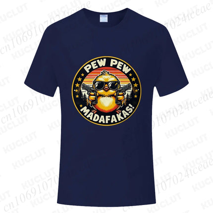 Pew Pew Madafakas Men's T-shirts Cute Chick Funny Graphic Tops Summer Short Sleeve Tees Trendy Streetwear Male Oversized Clothes