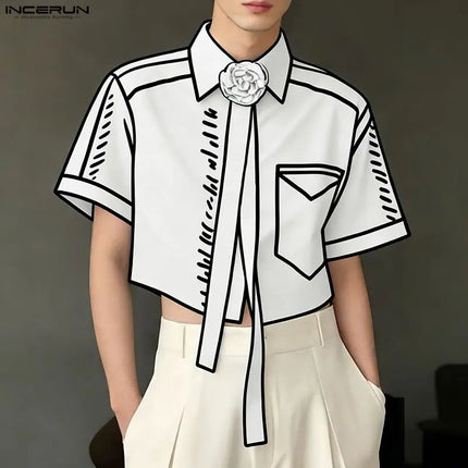 INCERUN Men's Shirt Printing Lapel Short Sleeve Flower Casual Men Clothes Streetwear Summer 2026 Fashion Crop Tops For Man S-5XL