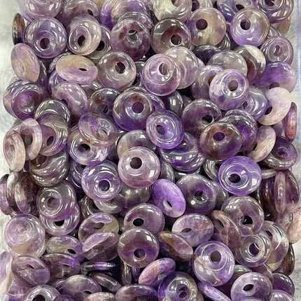 🔥RX8-1 Natural Stone Big Hole Beads Flat Round Pink Quartz Agate Jades Crystal Bead For DIY Lucky Jewelry Making