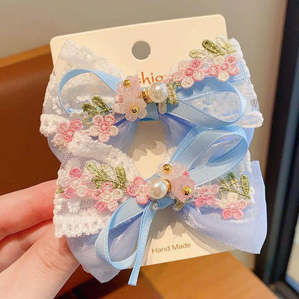2PCS/Set Cute Flower Embroidery Bow Hair Clips for Baby Girl Sweet Bowknot Duck Tongue Clips Kids Barrettes Fairy Headdress