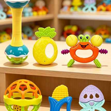 seven-piece set Baby Rattles Months Baby Educational Toys Shaker Grab Spin Set Sensory Educational Boy Girls Gift for Infant