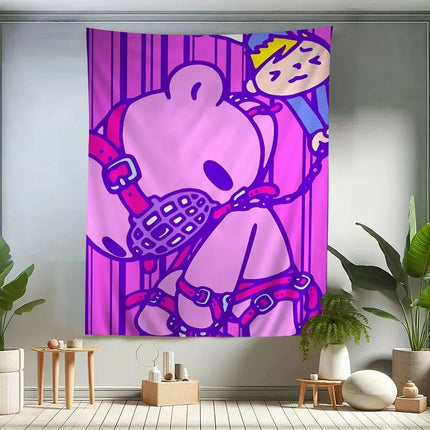 VIKAMA Cute Pink Bear Cartoon Tapestry, Wall Hanging For Living Room, Bedroom, Gaming Room, Dorm And Birthday Party Home Decor