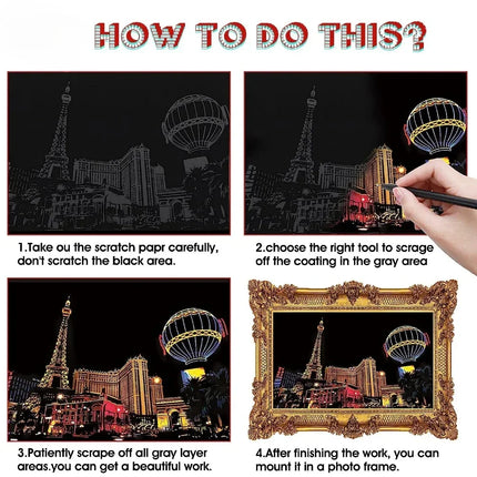 DIY 4Pcs Night Scene Art Scratch Painting Toys City Building Landscape  Educational Toys Birthday Gift Room Decor