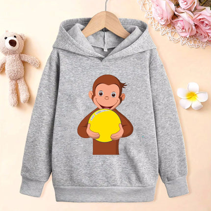 New Boys' Hoodies Cute Curious George Cartoon monkey Cartoon Printed Girls' Hoodie Fashion Children's Autumn/Winter Plush Hoodie