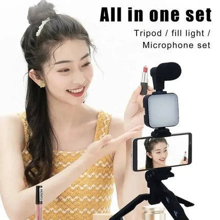 COOL DIER Smartphone Vlogging Kit With Tripod Phone Holder Mini Mic LED Fill Light Starter For TikTok Live Stream Video YouTube