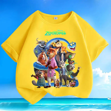 Crazy Zootopia New Fox Rabbit Cartoon Printed Children's T-shirt 2026 Summer New Cotton Versatile Parent Child Short Sleeve