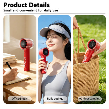 Coca-Cola Portable Handheld Fan,5-Speed Precision With LED Display 4800mAh Rechargeable 25 Hour Cooling Power For Travel School