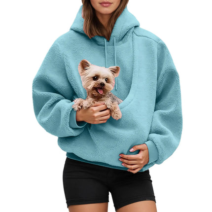 Solid color Women's Kangaroo Hoodie Blackley Sweatshirt with Pet Pocket Cat Carrier Comfortable Unisex Hooded Sweatshirt